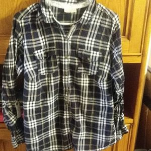 Linnen and lace button up plaid shirt